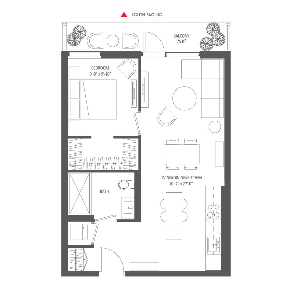 583 SQ FT - 1 Bedroom