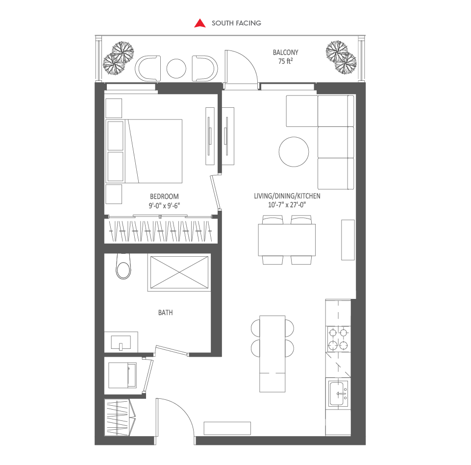 583 SQ FT - 1 Bedroom
