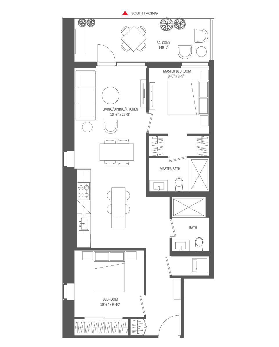 865 SQ FT - 2 Bedroom