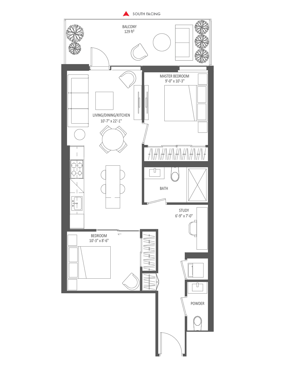 719 SQ FT - 2 Bedroom