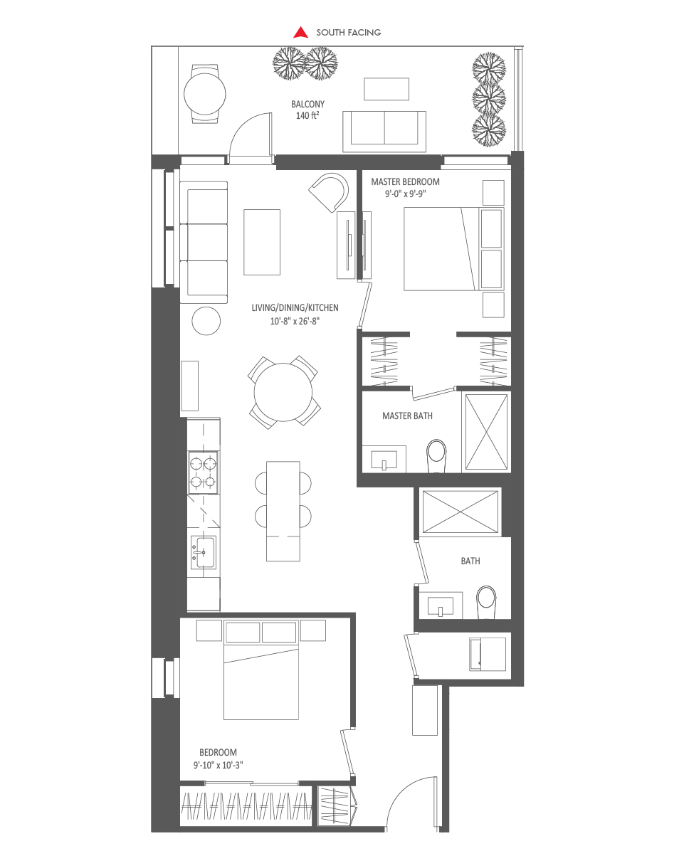 859 SQ FT - 2 Bedroom