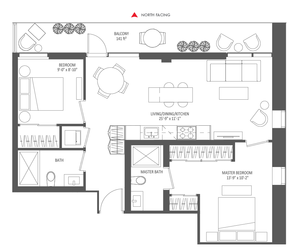 831 SQ FT - 2 Bedroom
