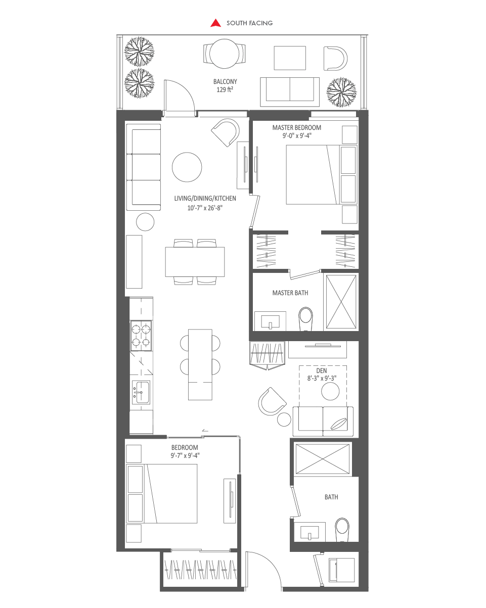 831 SQ FT - 2 Bedroom + Den