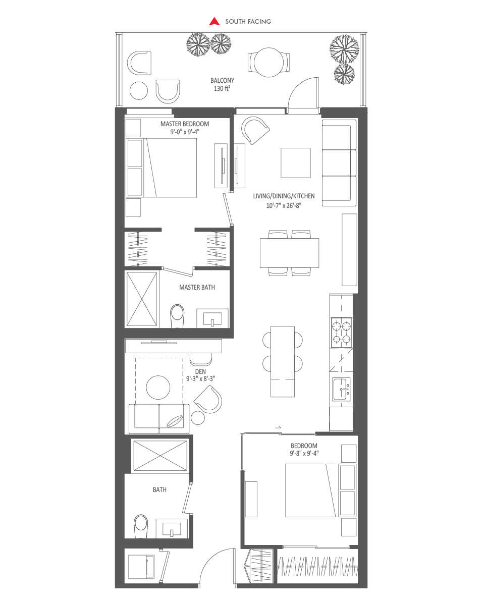 843 SQ FT - 2 Bedroom + Den