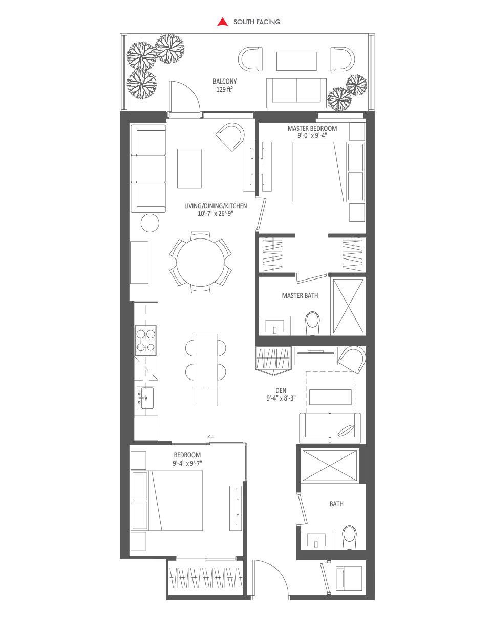 831 SQ FT - 2 Bedroom + Den