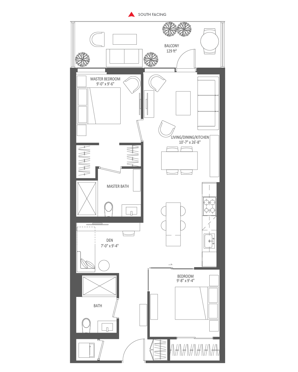 843 SQ FT - 2 Bedroom + Den