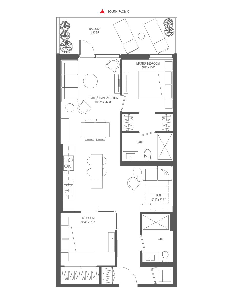 843 SQ FT - 2 Bedroom + Den