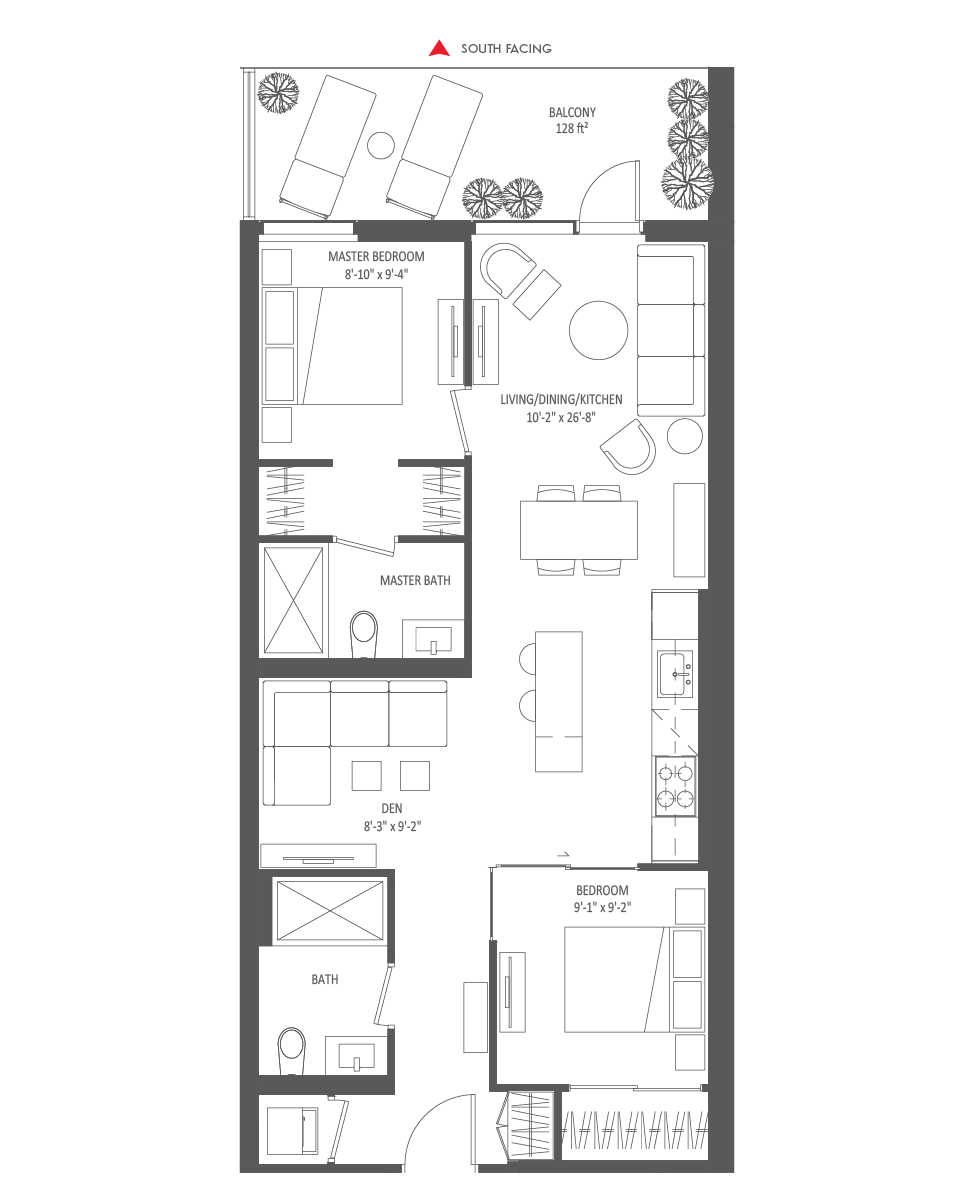 860 SQ FT - 2 Bedroom + Den